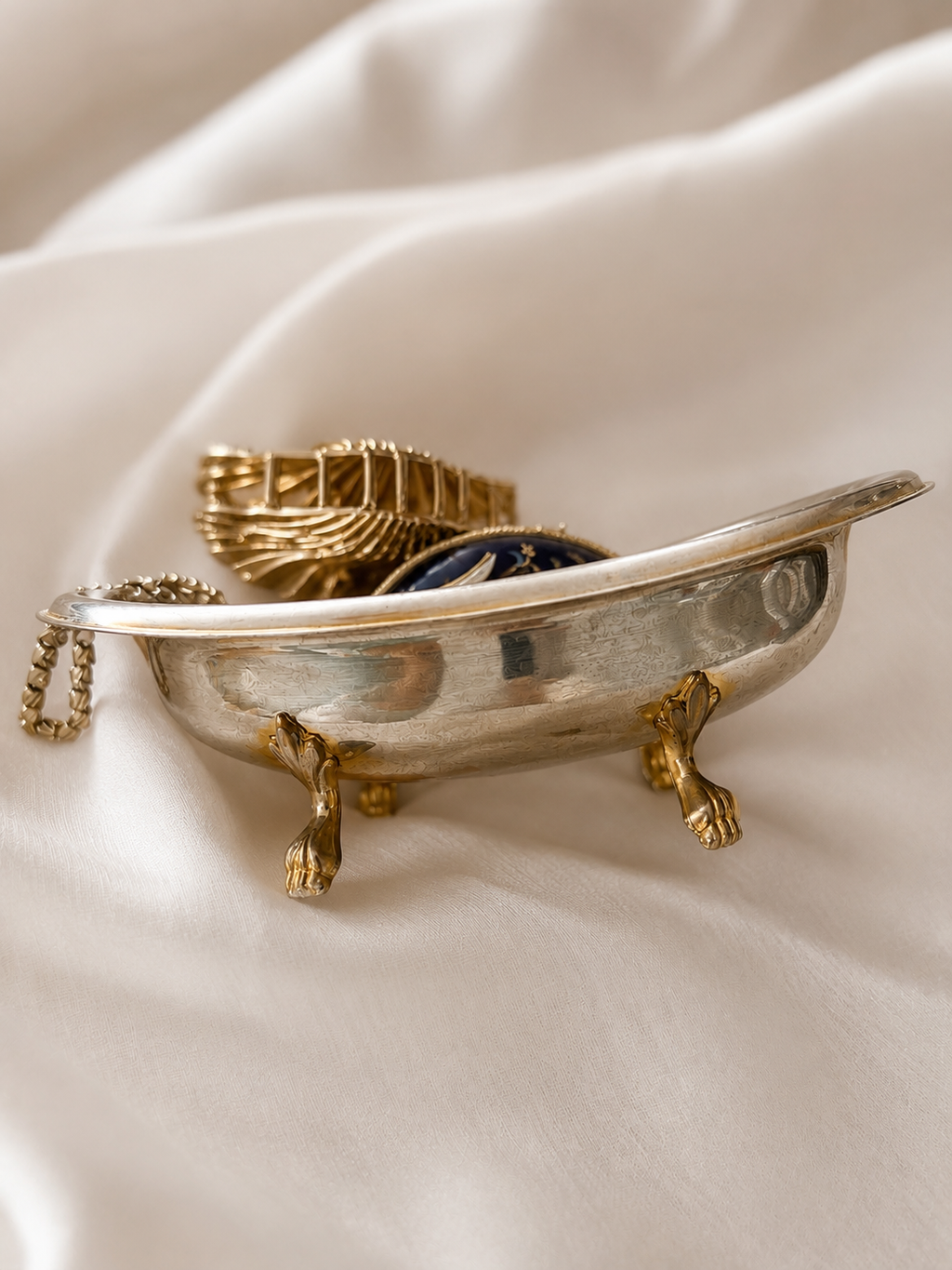 Vintage Italian Silver-Plated Claw Foot Bathtub Trinket Dish
